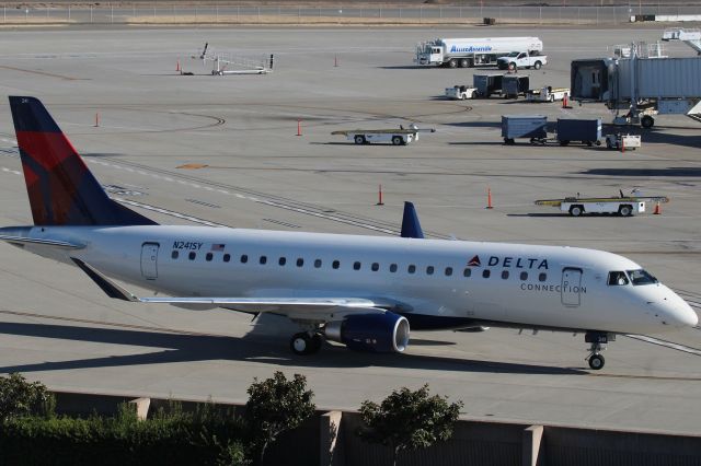 Embraer 175 (N241SY) - KSMF photo date Oct 1st, 2016 new jet for Delta Connection cn:17000585 Embraer ERJ-175 Delv new Aug 2016 shows rolling to the gate at Sacramento - click full.
