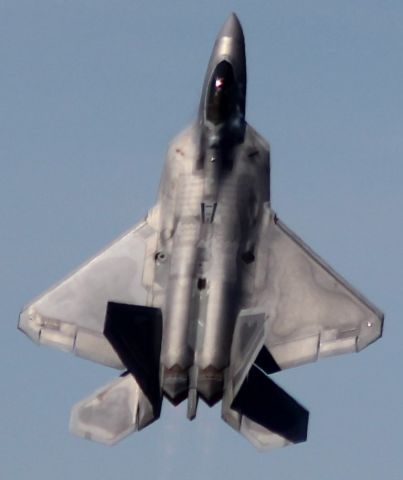 — — - F-22 Raptor going vertical just after takeoff at Gary Regional Airport.