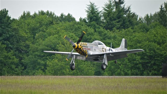 North American P-51 Mustang (N723FH) - Flying Heritage Collections P-51D (Ser#44-72364) UPUPA EPOPS nears touchdown on runway 34L to conclude a flight on 6/15/12.