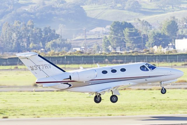 N377RV — - Cessna 510 Citation Mustang departs Livermore Municipal Airport on runway 25R. November 2021.