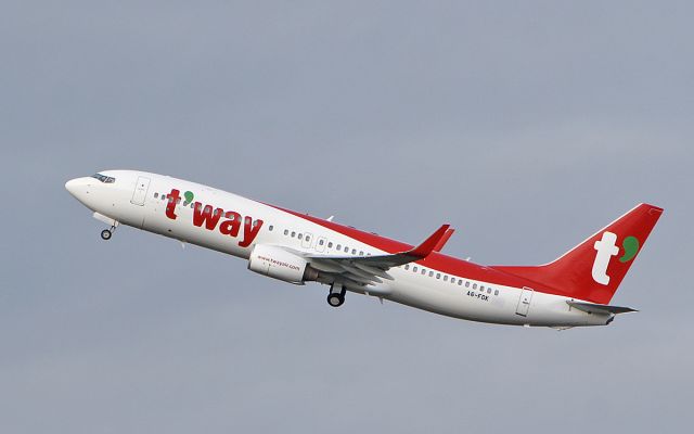 Boeing 737-800 (A6-FDK) - t'way air b737-8 a6-fdk to be HL8327 dep shannon on a test flight 13/11/18.