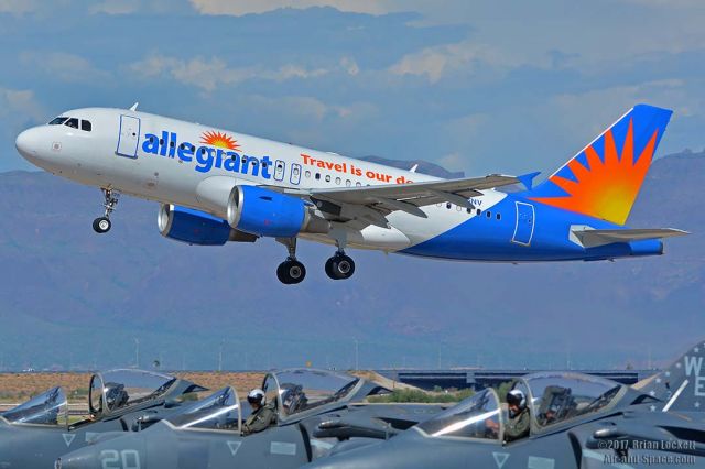 Airbus A319 (N325NV) - Allegiant Airbus A319-111 N325NV at Phoenix-Mesa Gateway Airport on August 27, 2017. It first flw on March 20, 2006. It is powered by a pair of CFM56-5B6 engines. Its construction number is 2729. It was delivered to easyJet as G-EZAH on March 30, 2006. It was transfered to easyJet Switzerland as HB-JZW on December 2, 2010. Allegiant has leased it as N325NV since March 29, 2016.