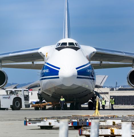 Antonov An-124 Ruslan (RA-82047) - As the tug turned the Antonov into place, for a second, the giant was staring me down. Good thing my camera was staring back!