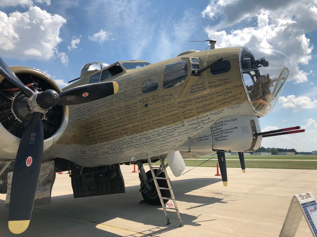 Boeing B-17 Flying Fortress — - B-17. At Springfield, IL. 2018. Names of all that flew with Her are all over the aircraft.br /Army Air Corps,. A part of history.