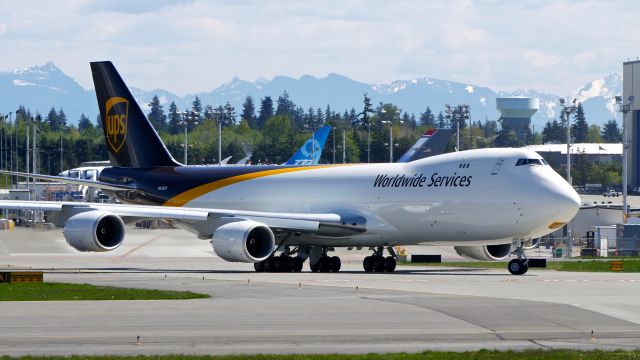 BOEING 747-8 (N615UP) - UPS9105 taxis from the Boeing North ramp to Rwy 34L for its delivery flight to KSDF on 4.30.19. (ln 1553 / cn 64261).