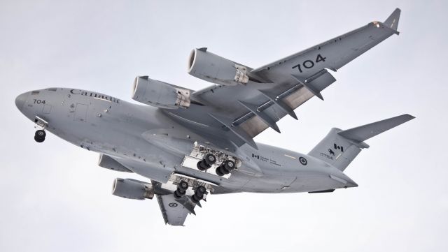 Boeing Globemaster III (17-7704) - Very low approach from 177704 at CFB Trenton, on whites road! It was quite the thrill!