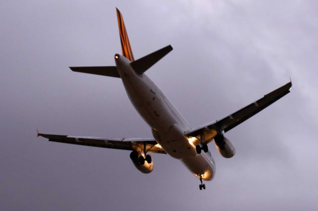 Airbus A320 — - too dark to identify the tail number.