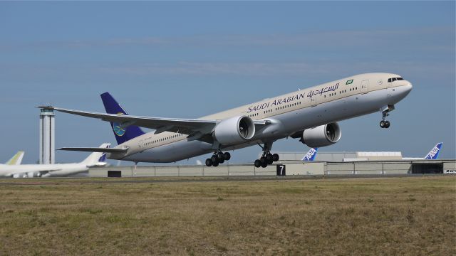 BOEING 777-300 (HZ-AK18) - SVA9020 on rotation from Rwy 16R as it begins its delivery flight to OEJN / JED on 9.1.13. (LN:1131 cn 41055).