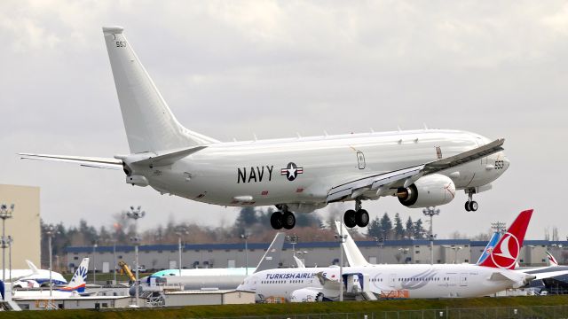 Boeing P-8 Poseidon (16-9553) - BOE101 a USN P-8A Poseidon from KBFI on final to Rwy 16R on 2.24.20. (B737-8FV / Ser #169553 / ln 7680 / cn 65745).