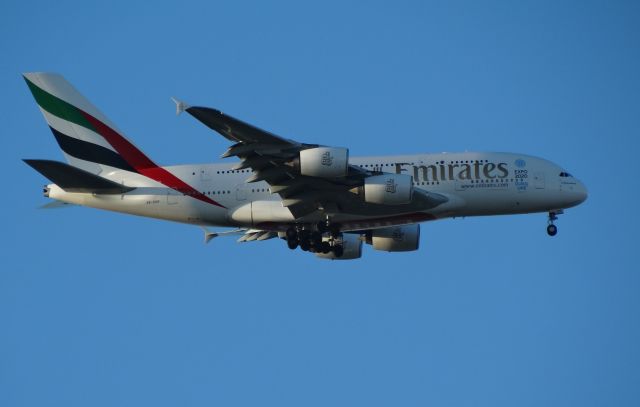 Airbus A380-800 (A6-EDP) - LINING UP TO YPPH RUNWAY 10KM. OVER OUR PROPERTY HENLEY BROOK APPROX 1800-2000FT.br /SORRY FOLKS PERTH HAS LIMITED INTERNATIONAL FLIGHTS!