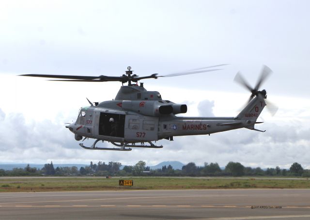 16-9242 — - KRDD - As HMLAT-303 Commander S. Deputy eases Ship 169242 (Ship 577) UH-1Y Venom, out of the helipad area on the low hover in front of the Redding Tower, his Crew Chiefs spot for him as they head for the main runway and departure to Eugene, Oregon ( April 8th, 2017)