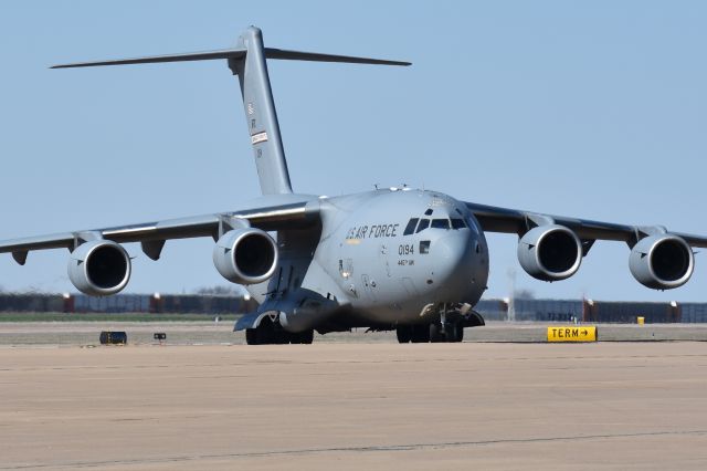 Boeing Globemaster III (01-0194) - C-17A Globemaster III of the 445th Airlift Wing taxiing in at Fort Worth Alliance.