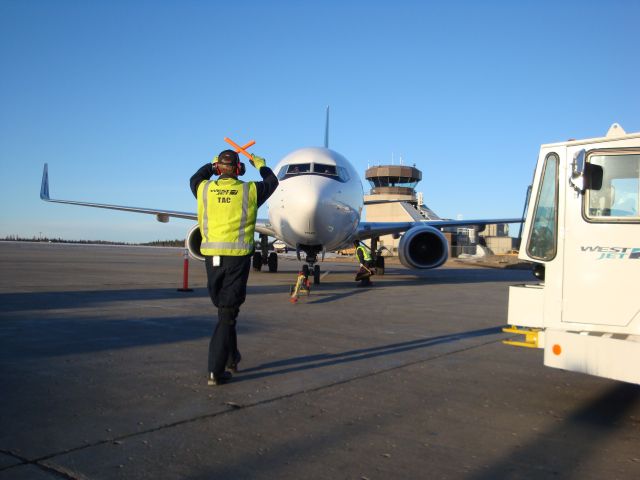 — — - Full stop at the gate at Fort McMurray, Alberta