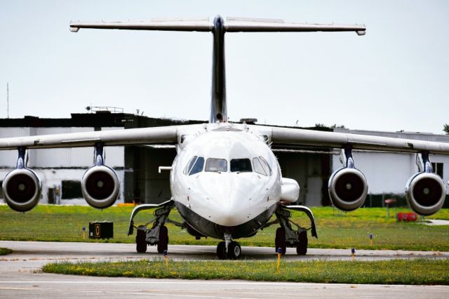 British Aerospace BAe-146-300 (G-LUXE) - Year: 1987br /Make: British Aerospacebr /Model: BAe 146-300br /Opby: National Environment Research Councilbr /br /MET1 stopping at the FBO ramp in Buffalo (KBUF) after a 4 hour flight from Albuquerque (KABQ) before continuing onto St. John's (CYYT) and then Cranfield (EGTC)