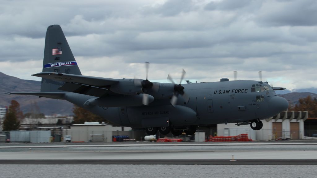 Lockheed C-130 Hercules — - Nevada Air National Guard C-130 about to touch down on runway 7.