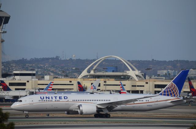 Boeing 787-8 (N38950) - Uniteds only 787-9 taxies off Runway 25L.  Photographed from Imperial Hill on 10-14-14.