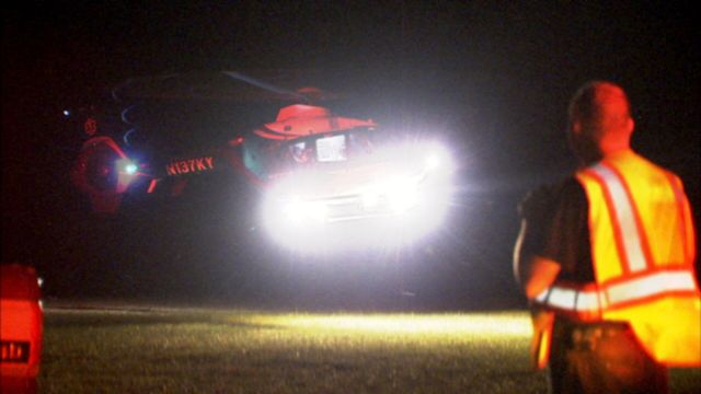 Eurocopter EC-635 (N137KY) - Air Methods Kentucky 2 (N137KY) based at Mt Sterling, Kentucky, lifts off from a scene bound for U.K. Medical Center (37KY)...