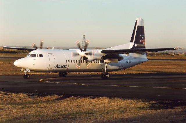 Fokker Maritime Enforcer (VH-FNH) - ANSETT AIRLINES OF AUSTRALIA - FOKKER F50 - REG : VH-FNH (CN 20113) - KINGSFORD SMITH SYDNEY NSW. AUSTRALIA - YSSY (28/6/1988)35MM SLIDE CONVERSION USING A LIGHTBOX AND A NIKON L810 DIGITAL CAMERA IN THE MACRO MODE.