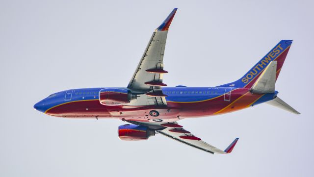 Boeing 737-700 (N7714B) - Southwest B737 over South Boston.