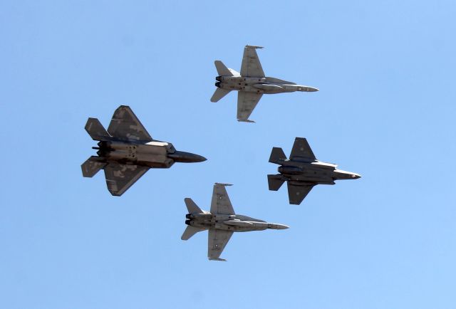 Lockheed F-35C (A35010) - Lockheed-Martin F-35A Lightning II, leading a formation with 2 F/A 18 and a F-22 Raptor, at Australian International Air Show 2019.br /Avalon Airport.br /Melbourne, VIC, Australia