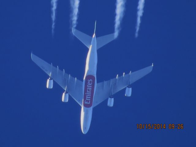 Airbus A380-800 (A6-EDC) - Emirates flight 221 from Dubai to Dallas over Baxter Springs Kansas (78KS) at 40,000 feet.