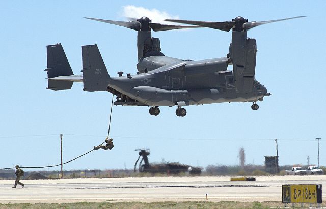 Bell V-22 Osprey (10-0027) - CV-22 from the 58th SOW performing a Pararescueman insertion demo