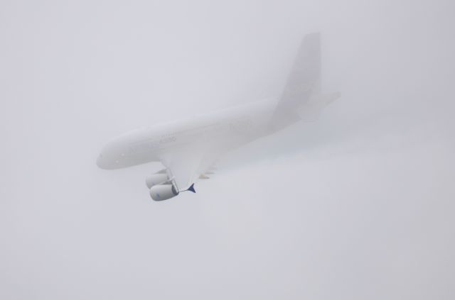 Airbus A380-800 (F-WWDD) - Farnborough Airshow 2012  in the cloud