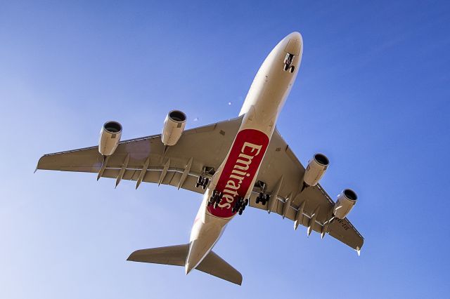 Airbus A380-800 (A6-EUE) - Moments before aborted landing in heavy crosswind.