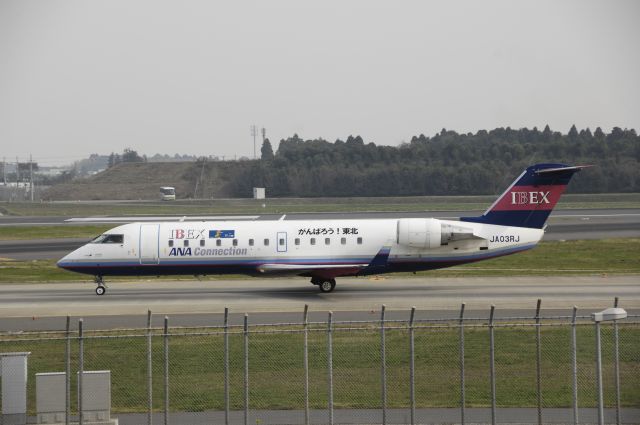 Canadair Regional Jet CRJ-100 (JA03RJ) - Taxi at NRT Airport on 2011/11/3 Gannbarou! Thohoku Title