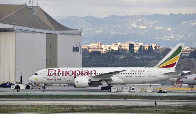 Boeing 787-8 (ET-AOV) - Getting towed to parking at LAX