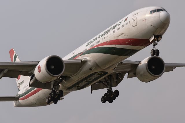 BOEING 777-300ER (S2-AHN) - 24th April, 2025: "Raanga Probhat" operating flight  BG 340 from Riyadh's King Khaled International Airport is on short finals to rwy 14 at Dhaka's Zia International Airport.