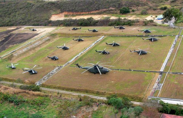 — — - Army helicopters stationed at Fuerte Tiuna, Caracas.