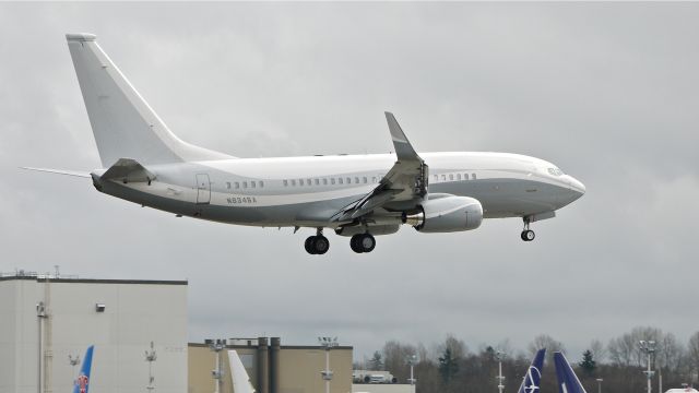 Boeing 737-700 (N834BA) - A Boeing owned BBJ on final approach to runway 16R on 2/12/13. (LN:101 c/n 29102).