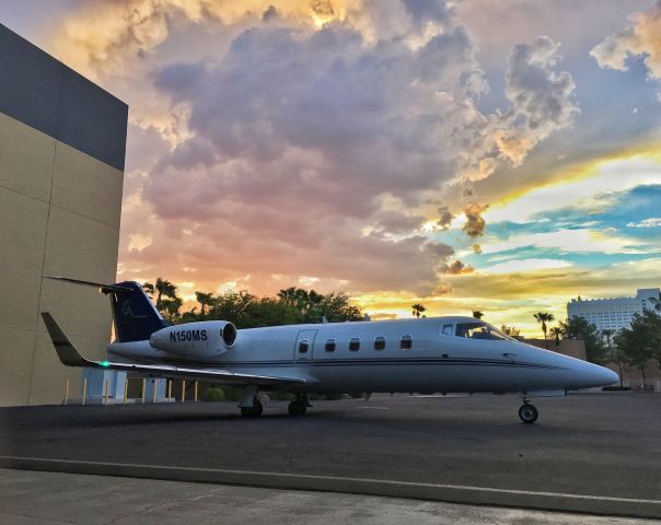 Learjet 55 (N150MS) - Poised and ready to roll at sunset in Las Vegas...