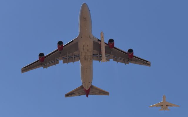 Boeing 747-400 (N744VG) - Virgin Orbit 747 Cosmic Girl - Captive-Carry of LauncherOne / Chased by Flight Research Sabreliner 65 - Mojave 05/24/19