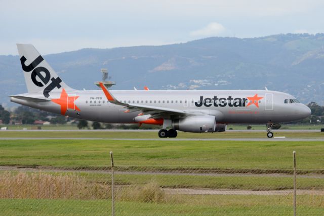 Airbus A320 (VH-VFU) - On taxiway heading for take-off on runway 05. Thursday, 19 June 2014.