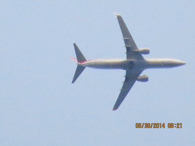 Boeing 737-800 (N896NN) - AMERICAN FLIGHT 2367 FROM ORD TO TULSA. THIS FLIGHT IS USUALLY ON ITS WAY DOWN WHEN IT COMES OVER ME GOING INTO TULSA. IM ABOUT 80 MILES FROM TUL. 23,975 FEET OVER BAXTER SPRINGS KANSAS.