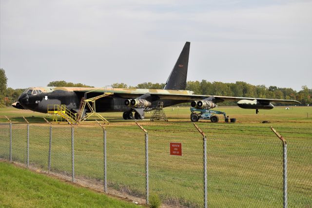 Boeing B-52 Stratofortress — - The long term resident of KYIP has been moved from corrosion corner over to a empty field across from USA Jet's hangar. Appears some restoration work is being carried out on it. This was shot on 10-06-20.