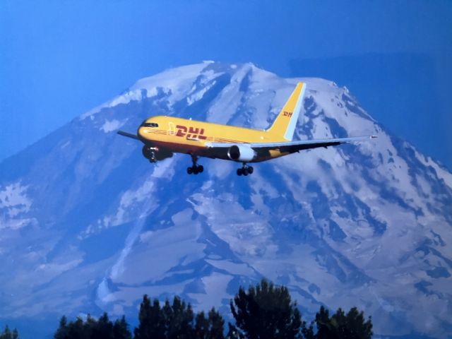 — — - Gorgeous afternoon with the DHL cargo jet landing in Seattle 