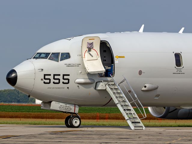 Boeing P-8 Poseidon (16-9555) - 169555, a US Navy P-8A Poseidon maritime patrol aircraft from Reserve Patrol Squadron (VP-62), “Broadarrows”, from NAS Jacksonville, FL, prepping for departure from Thunder Over Michigan Monday Morning, 22 Jul 2024. 555 was the 100th P-8A Poseidon sub hunter off the line and delivered to the US Navy on 14 May 2020.