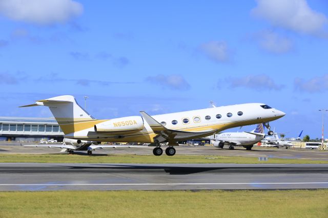 Gulfstream Aerospace Gulfstream G650 (N650DA) - N650DA departing TNCM