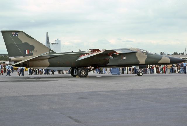 A8137 — - AUSTRALIA - AIR FORCE - GENERAL DYNAMICS F-111C AARDVARK - REG : A8-137 / 137 (CN D1-013 - EDINBURGH RAAF BASE ADELAIDE SA. AUSTRALIA - YPED (3/4/1979) 35MM SLIDE SCANNED AT 6400 DPI.