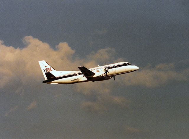 N344BE — - Business Express Saab 340, N344BE departing Boston Logan Airport in July 1998