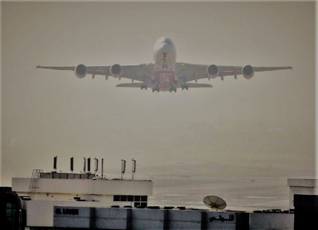 Airbus A380-800 (A6-EDD) - T/O in a dust storm. DXB 6-15-2009