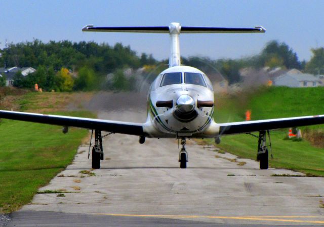 Pilatus PC-12 (C-GRDC) - PC-12 on reverse break, high trottle, on narrow bump private strip. Hi, Cpt. Simon (26).