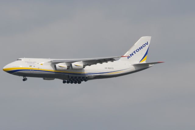 Antonov An-124 Ruslan (UR-82072) - Antonov Design Bureau 2460 on final from Laredo Texas to Detroit Metro Airport runway 22L. This shot was taken from an area right below 21R where most of the AN124 land when they come to Detroit, this later headed out for San Bernardino, with unknown cargo.