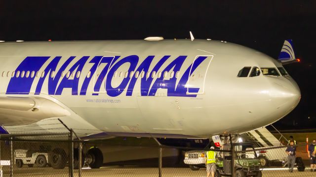 Airbus A330-200 (N819CA) - A rare National Airlines A330-200 sits at the stands after a flight from Fort Worth Alliance Airport for a charter flight.