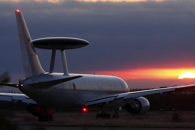 BOEING E-767 (84-3504) - Aircraft shining in the morning sun . : Boeing E-767 AWACS aircraft of the JASDF