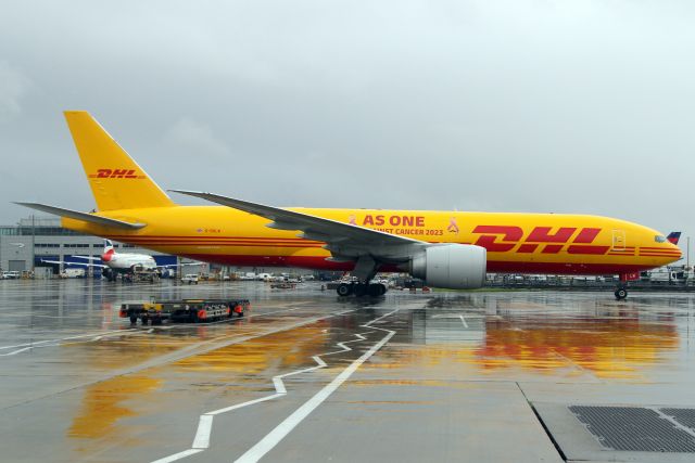 BOEING 777-200LR (G-DHLW) - Taxiing to the Cargo Terminal on 2-Mar-24 operating flight DHK701 from OBBI.