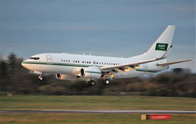 Boeing 737-700 — - royal saudi air force b737-7dp bbj hz-101 landing at shannon 5/1/20.